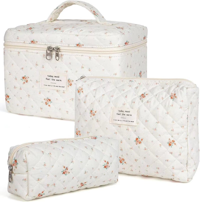 Portable Cosmetic Bag Large Capacity Small Floral Storage Portable Quilted Cotton Lovely Flower Ins Travel Student - Image 1