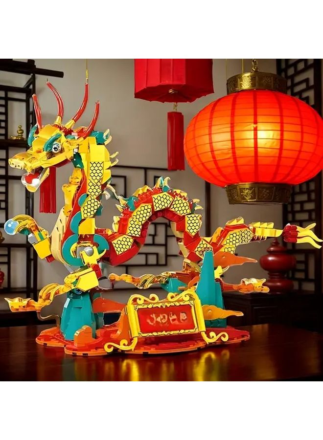 مكعبات التنين الذهبي 1000 قطعة طقم بانوراما دي آي واي من البلاستيك إيه بي إس الملون فكرة هدية احتفالية - Image 1