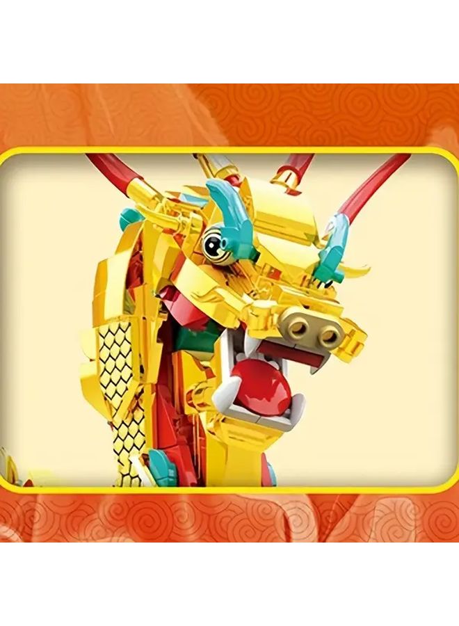 مكعبات التنين الذهبي 1000 قطعة طقم بانوراما دي آي واي من البلاستيك إيه بي إس الملون فكرة هدية احتفالية - Image 5