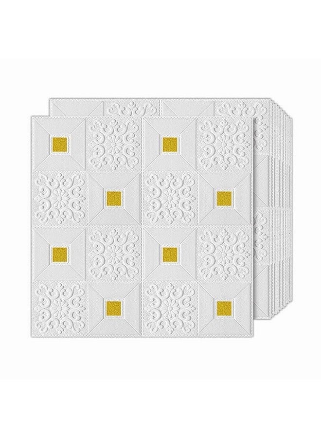 ANH MART حزمة 5 من ألواح الجدران 3D ذاتية اللصق المقاومة للماء من ANH MART باللون الأبيض والذهبي بسماكة 4 مم لملصقات ورق الجدران للحمام وغرفة المعيشة وزينة المنزل، 70 × 77 سم، تقريبًا 5.8 قدم مربع. - Image 1