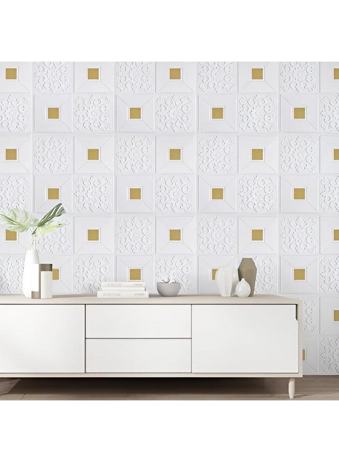 ANH MART حزمة 5 من ألواح الجدران 3D ذاتية اللصق المقاومة للماء من ANH MART باللون الأبيض والذهبي بسماكة 4 مم لملصقات ورق الجدران للحمام وغرفة المعيشة وزينة المنزل، 70 × 77 سم، تقريبًا 5.8 قدم مربع. - Image 3