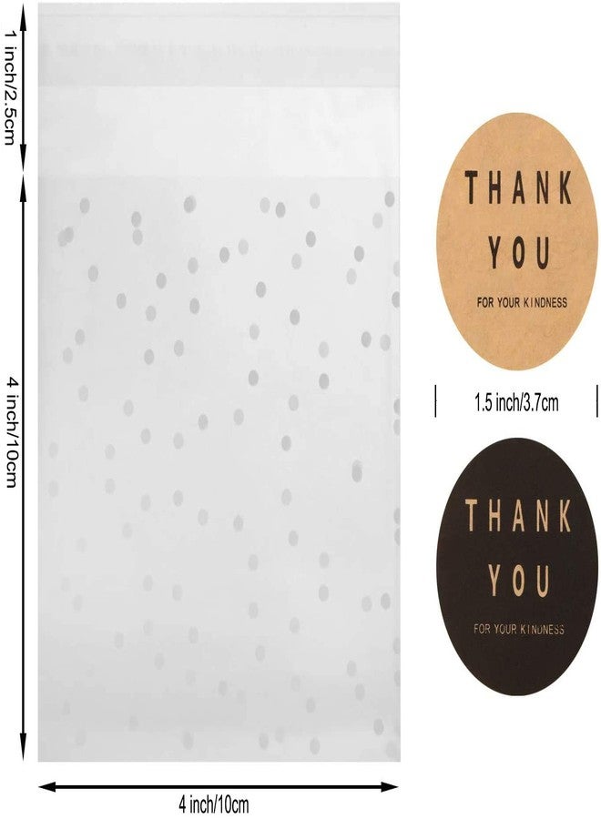 BetterJonny 400Pcs 4 inch Cookie Bags Self Adhesive + Thank You Labels, BetterJonny 200pcs White Polka Dot Cellophane Treat Bags with 200 Pcs Thank You Labels for Bakery Candy Cookie - Image 2