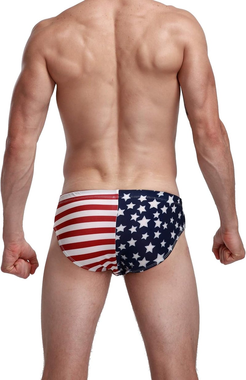 Linemoon Mens American Flag Swim Briefs Fashion Low Rise Beach Swimsuits with Drawstring - Image 2