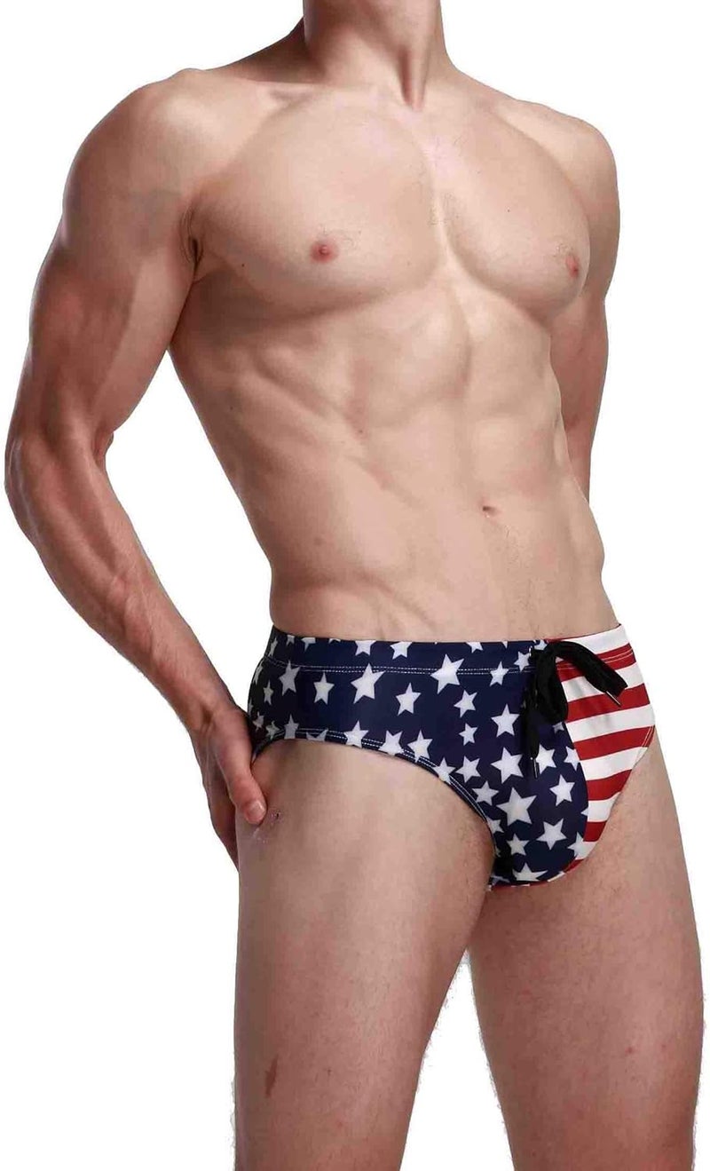 Linemoon Mens American Flag Swim Briefs Fashion Low Rise Beach Swimsuits with Drawstring - Image 4