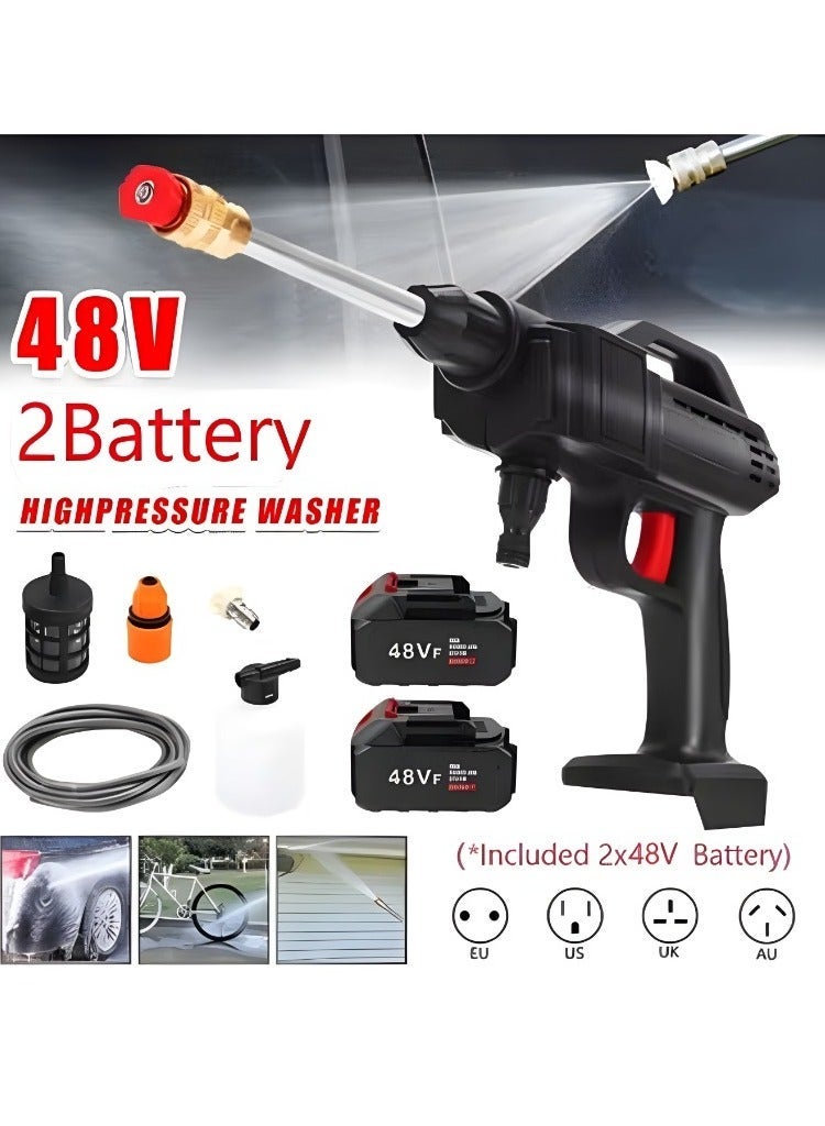 Portable High Pressure Water Gun,Rechargeable Cordless Pressure Washer With Two 48V Lithium Battery, 5 m Hose and 3 Nozzles, Portable Washer Gun or Electric Washing Gun for Washing Cars, Floors, Garden. - Image 1