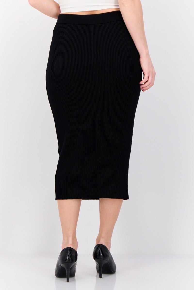 ESPRIT Women Ribbed Midi Skirt, Black - Image 3