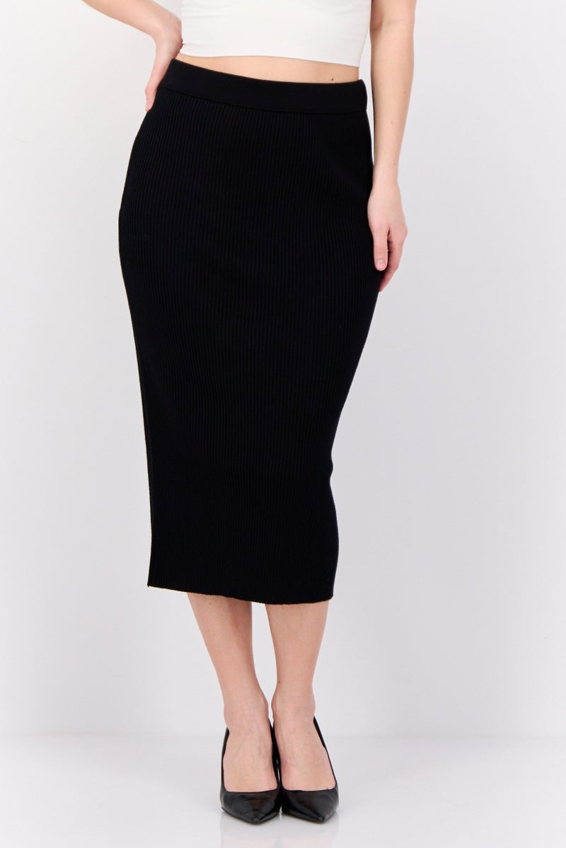 ESPRIT Women Ribbed Midi Skirt, Black - Image 1