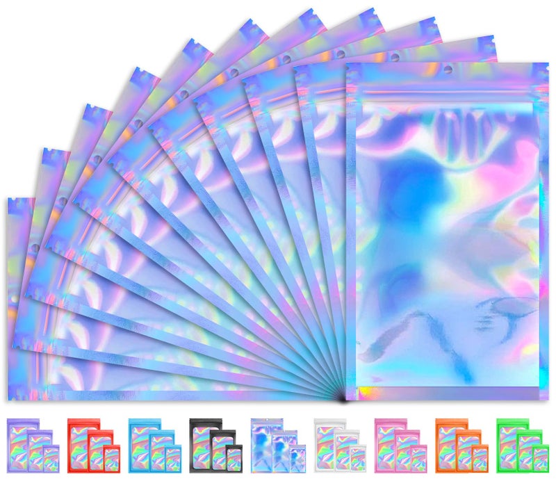 TIFICAL 100 PCS Holographic Bags, Smell Proof Bag, Resealable Gift Bags, Clear Bags for Food Storage, Party Favor Bag, Mylar Sample Bag for Jewelry, Lipgloss, Eyelash| Holographic, 2.4x3.9 Inch - Image 1