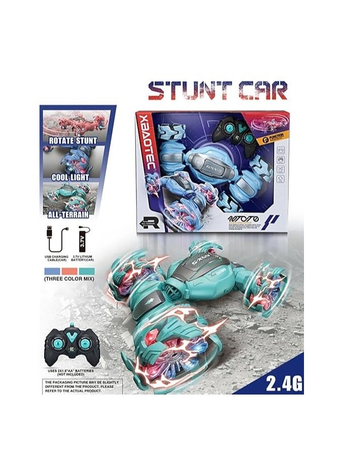 360° Rotating Remote Control Stunt Car – Double-Sided Off-Road RC Vehicle with LED Lights & Music – Shockproof & Waterproof for Kids 3+ 🌀🚗🎮