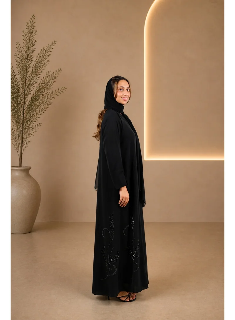 JAMEELA  Noir Crystal-Embellished Abaya Set - Abaya, Scarf ONLY for Women | Best Price UAE