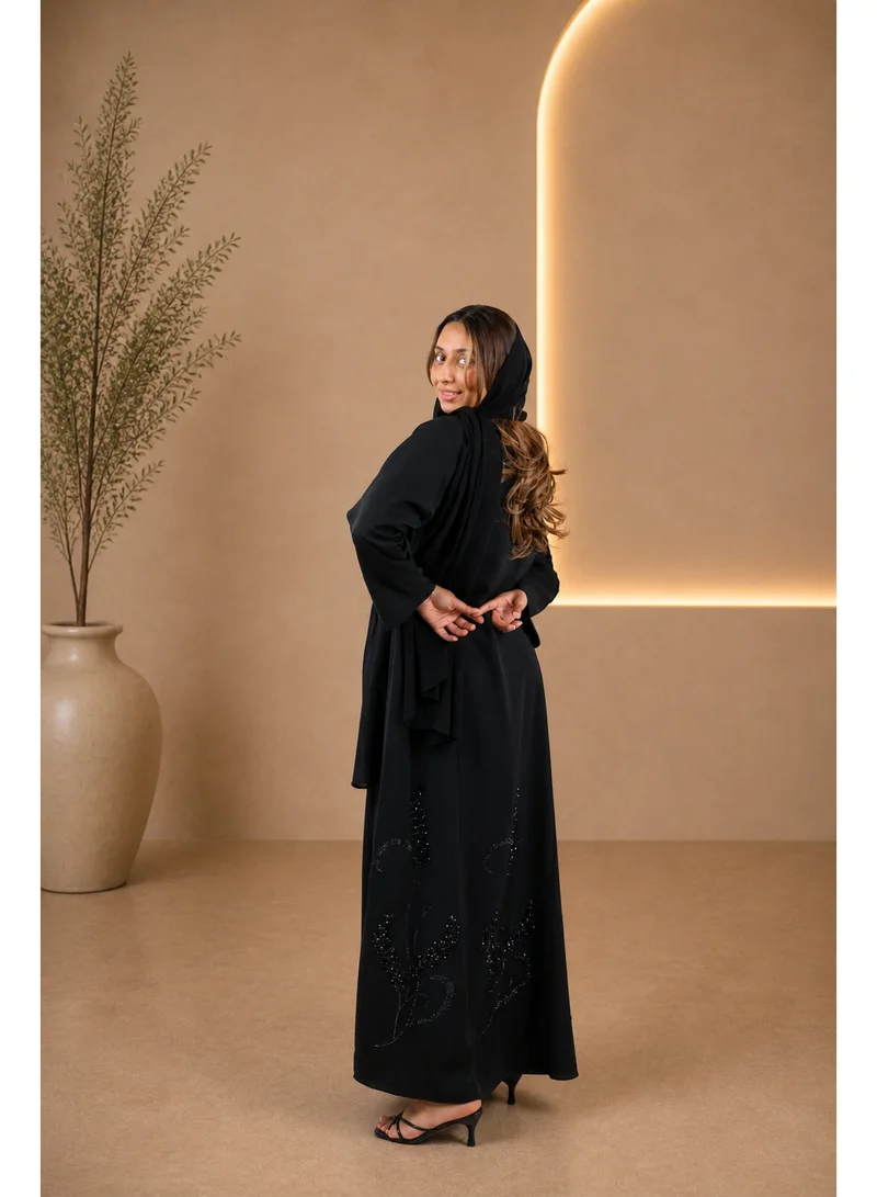 JAMEELA  Noir Crystal-Embellished Abaya Set - Abaya, Scarf ONLY for Women | Best Price UAE