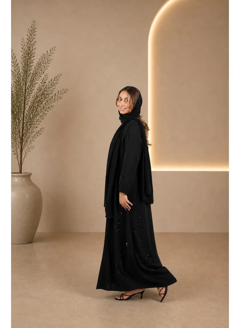 JAMEELA  Noir Crystal-Embellished Abaya Set - Abaya, Scarf ONLY for Women | Best Price UAE