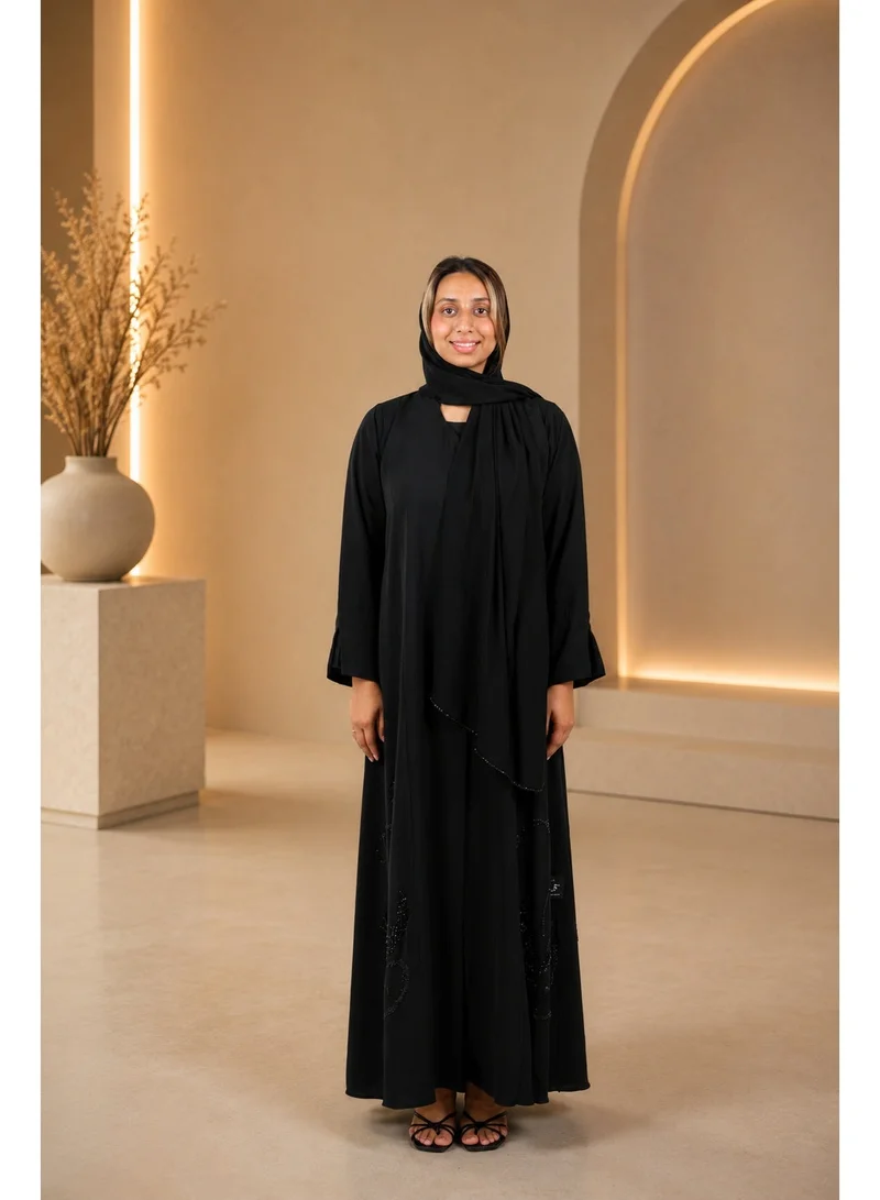 JAMEELA  Noir Crystal-Embellished Abaya Set - Abaya, Scarf ONLY for Women | Best Price UAE