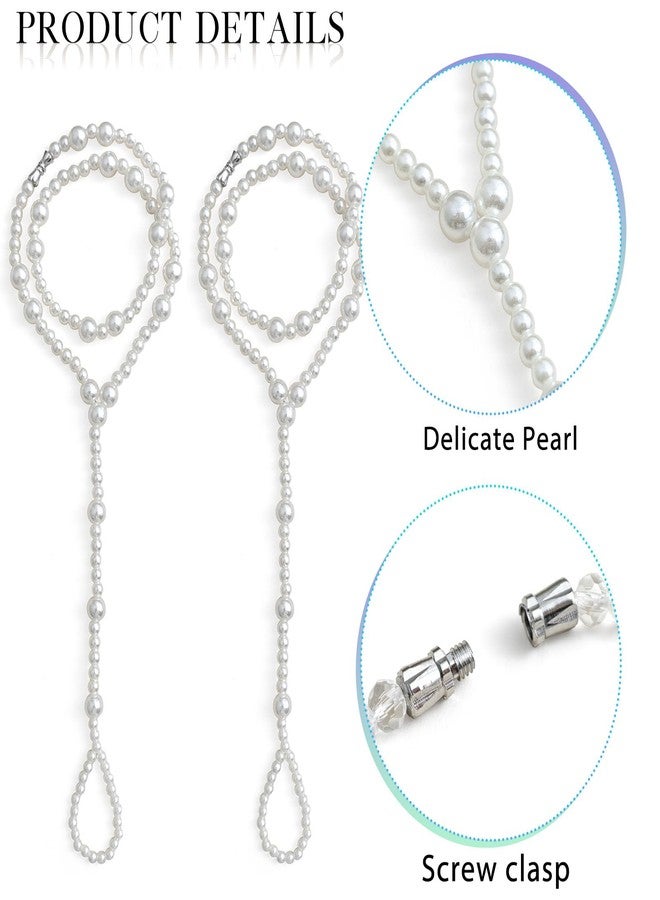 ELABEST Beaded Ring Hand Chain Trendy Dainty Boho Handmade Women Finger Ring Bracelet Jewelry (D-Pearl) - Image 3