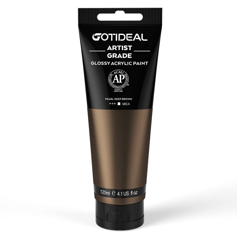 GOTIDEAL Metallic Bronze Acrylic Paint Pearl Deep Brown Tubes(120ml, 4.1 oz) Non Toxic Non Fading,Rich Pigments for Painters, Adults & Kids, Ideal for Canvas Wood Clay Fabric Ceramic Craft Supplies - Image 1