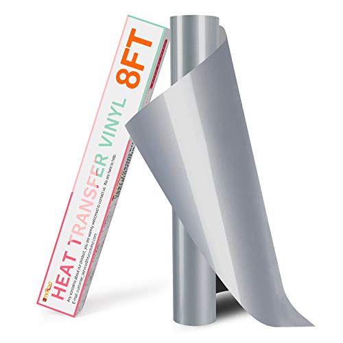 HTVRONT HTV Vinyl Rolls Heat Transfer Vinyl - 12" x 8ft Silver HTV Vinyl for Shirts, Iron on Vinyl for All Cutting Machine - Easy to Cut & Weed for Heat Vinyl Design (Silver) - Image 1