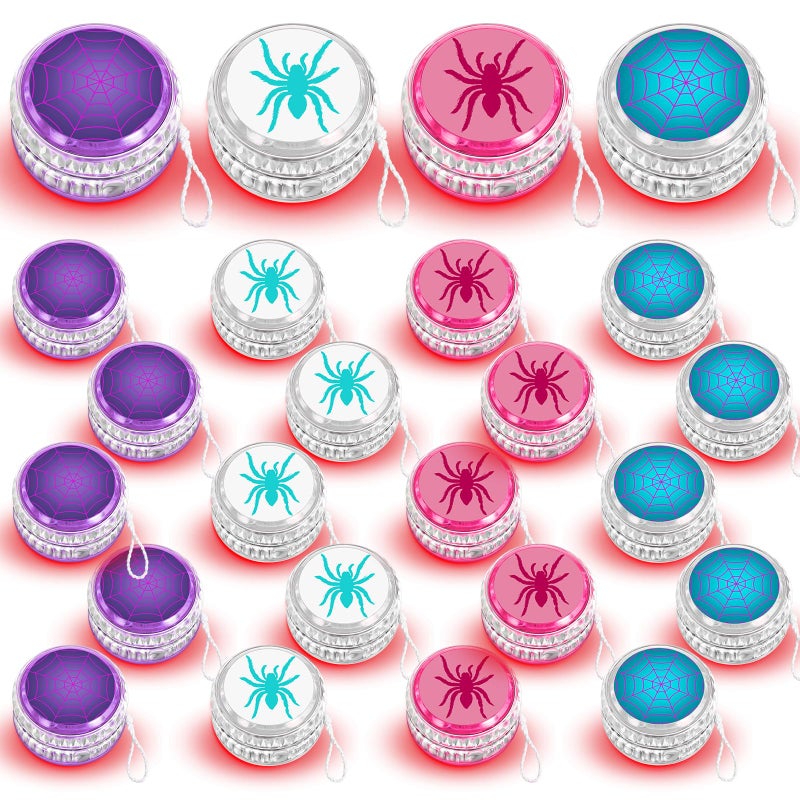Liliful 24 Pcs Spider Party Favors LED Lighted Yo Yo Bulk for Kids Beginner Plastic Responsive Ball Spider Theme Birthday Party Supplies Goodies Bag Filler Rose RedPurpleWhiteBlue - Image 3