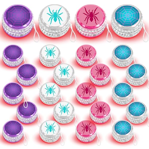 Liliful 24 Pcs Spider Party Favors LED Lighted Yo Yo Bulk for Kids Beginner Plastic Responsive Ball Spider Theme Birthday Party Supplies Goodies Bag Filler Rose RedPurpleWhiteBlue - Image 1