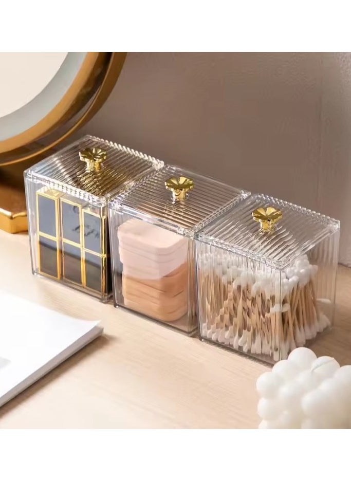 MahMir 3 Pack Plastic Cotton Swab Ball Pad Holder, Qtip Holder Dispenser for Cotton Ball, Cotton Round Pads, Bathroom Jar with Lid for Cotton Ball, Cotton Swab, Floss, Bathroom Canister Jar  - Image 1