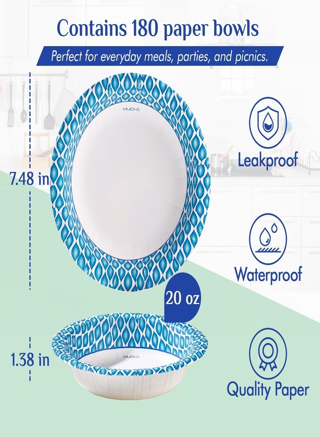 MUCHII 20 Oz Paper Bowls 180 Count Disposable Bowls, Printed Soak Proof Large Bowls for Breakfast, Lunch, and Dinner Meals - Image 3