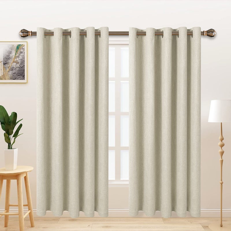 LORDTEX Linen Look Textured Blackout Curtains with Thermal Insulated Liner  Heavy Thick Grommet Window Drapes for Bedroom 70 x 72 Inches Ivory Set of 2 Panels