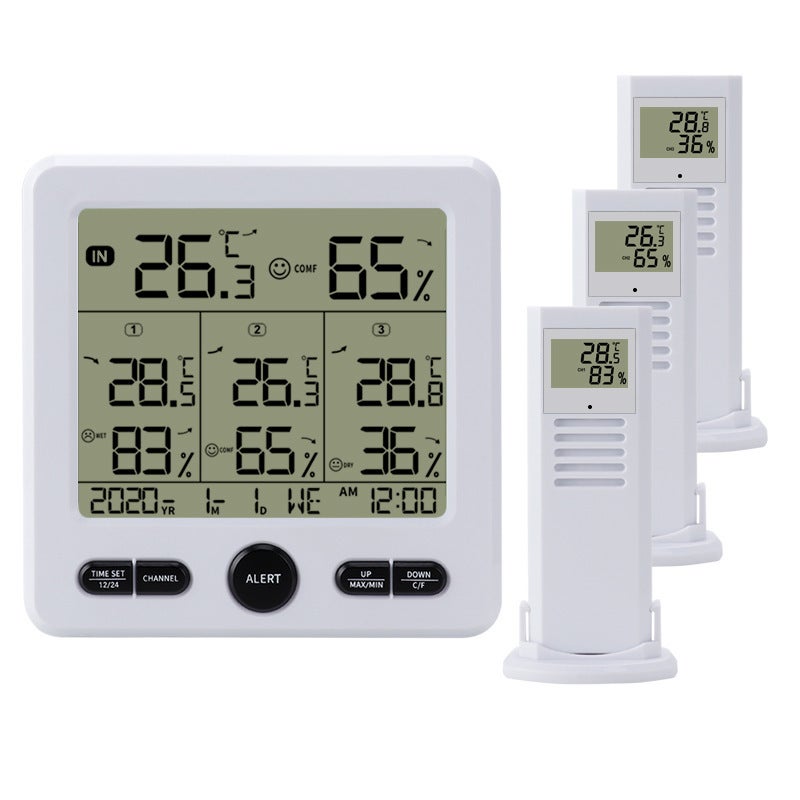 Digital Thermohygrometer: 1-to-3 Setup - High-precision Color Alarm Digital Hygrometer for Indoor Outdoor Use - Image 1