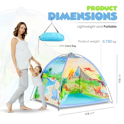 Happy Bear Kids Play Tent House | Foldable & Lightweight Indoor/Outdoor Playhouse | Water-Repellent, Easy Assembly & Portable Storage Pouch | Ideal for 2+ Years Boys & Girls (Dinosaur) - Image 5