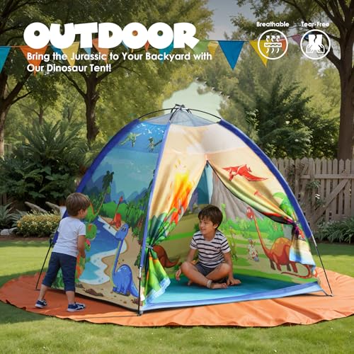 Happy Bear Kids Play Tent House | Foldable & Lightweight Indoor/Outdoor Playhouse | Water-Repellent, Easy Assembly & Portable Storage Pouch | Ideal for 2+ Years Boys & Girls (Dinosaur) - Image 3
