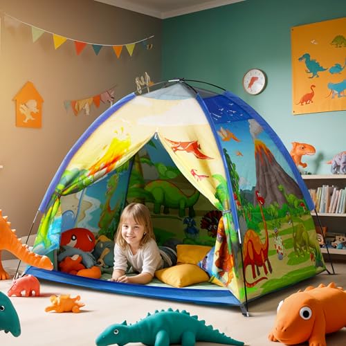 Happy Bear Kids Play Tent House | Foldable & Lightweight Indoor/Outdoor Playhouse | Water-Repellent, Easy Assembly & Portable Storage Pouch | Ideal for 2+ Years Boys & Girls (Dinosaur) - Image 1