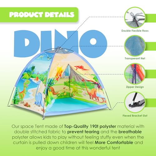 Happy Bear Kids Play Tent House | Foldable & Lightweight Indoor/Outdoor Playhouse | Water-Repellent, Easy Assembly & Portable Storage Pouch | Ideal for 2+ Years Boys & Girls (Dinosaur) - Image 4