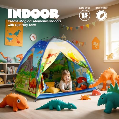 Happy Bear Kids Play Tent House | Foldable & Lightweight Indoor/Outdoor Playhouse | Water-Repellent, Easy Assembly & Portable Storage Pouch | Ideal for 2+ Years Boys & Girls (Dinosaur) - Image 2