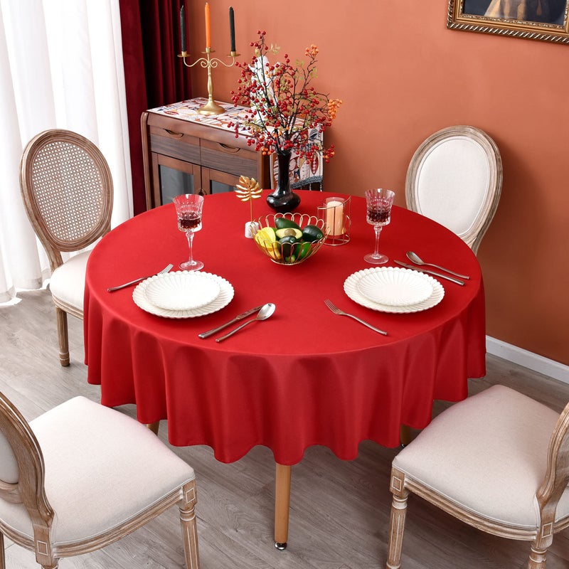 MEANMOY Red 210 GSM Water & Stain Resistant Round Tablecloth for Circle Table - Solid 90 Inch Table Cloth Cover in Wrinkle Free Durable Washable Polyester Fabric for Wedding  Party  Banquet - Image 4