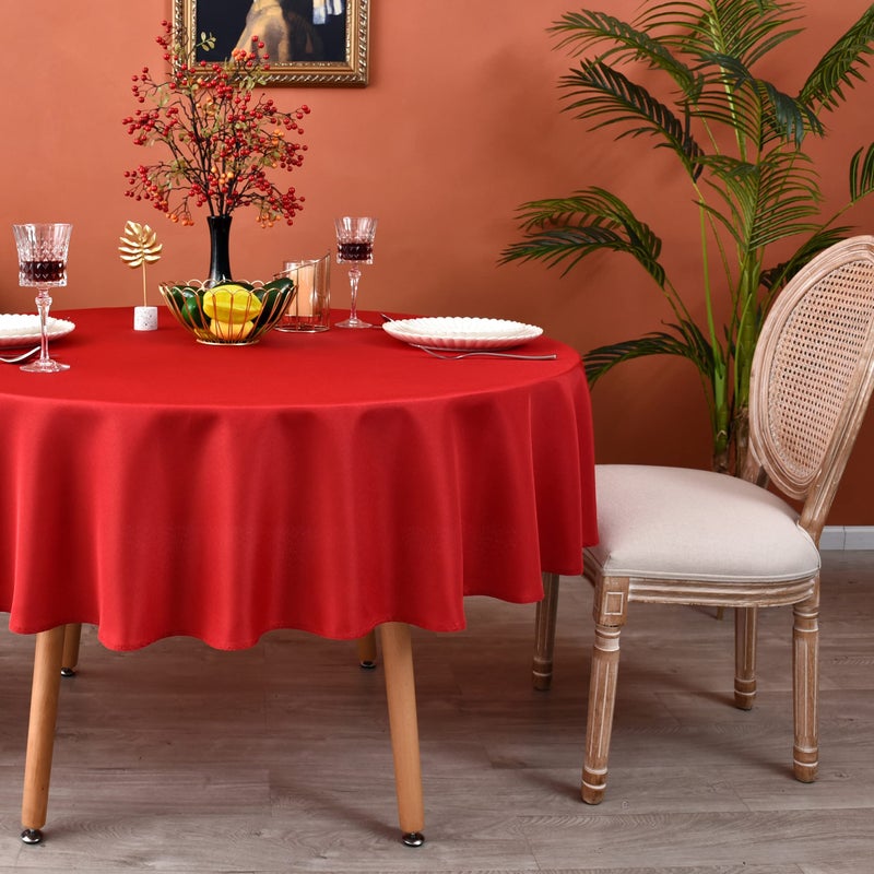 MEANMOY Red 210 GSM Water & Stain Resistant Round Tablecloth for Circle Table - Solid 90 Inch Table Cloth Cover in Wrinkle Free Durable Washable Polyester Fabric for Wedding  Party  Banquet - Image 1