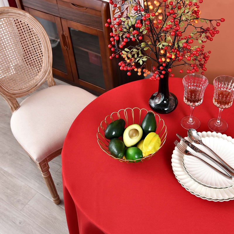 MEANMOY Red 210 GSM Water & Stain Resistant Round Tablecloth for Circle Table - Solid 90 Inch Table Cloth Cover in Wrinkle Free Durable Washable Polyester Fabric for Wedding  Party  Banquet - Image 5