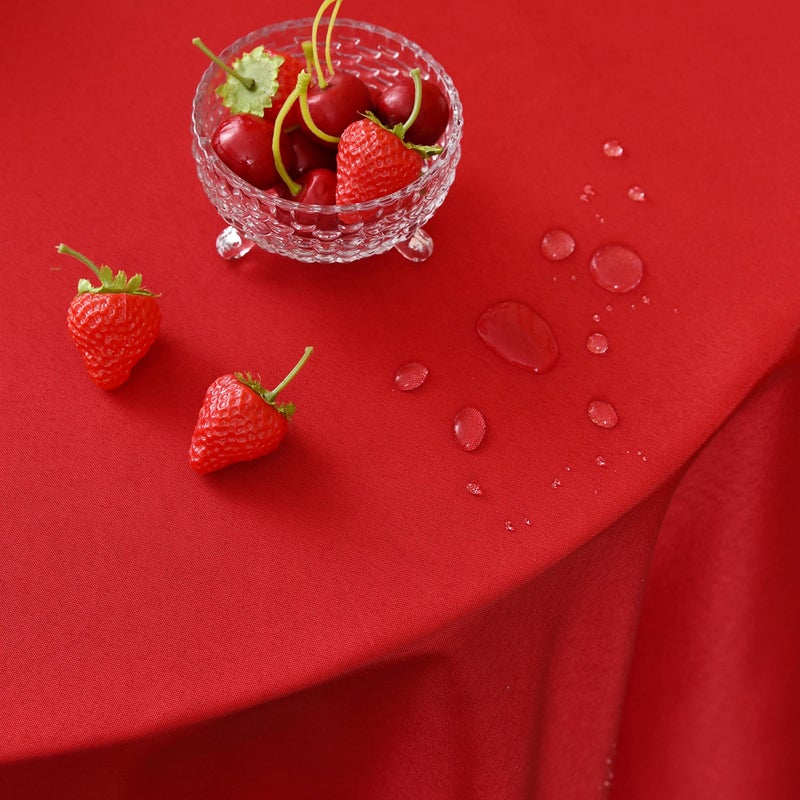 MEANMOY Red 210 GSM Water & Stain Resistant Round Tablecloth for Circle Table - Solid 90 Inch Table Cloth Cover in Wrinkle Free Durable Washable Polyester Fabric for Wedding  Party  Banquet - Image 3