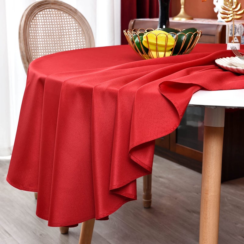 MEANMOY Red 210 GSM Water & Stain Resistant Round Tablecloth for Circle Table - Solid 90 Inch Table Cloth Cover in Wrinkle Free Durable Washable Polyester Fabric for Wedding  Party  Banquet - Image 2