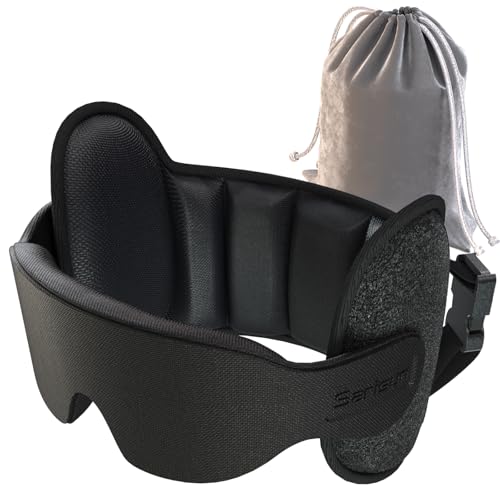 SARISUN وسادة سفر SARISUN المحسّنة، حزام رأس على شكل U للطائرات لجميع الارتفاعات، دعم 360°، قناع نوم 3D، حجب الضوء 100%، أساسيات مسند الرأس للرحلات الطويلة، توقف رأس البوبل، أسود - Image 1