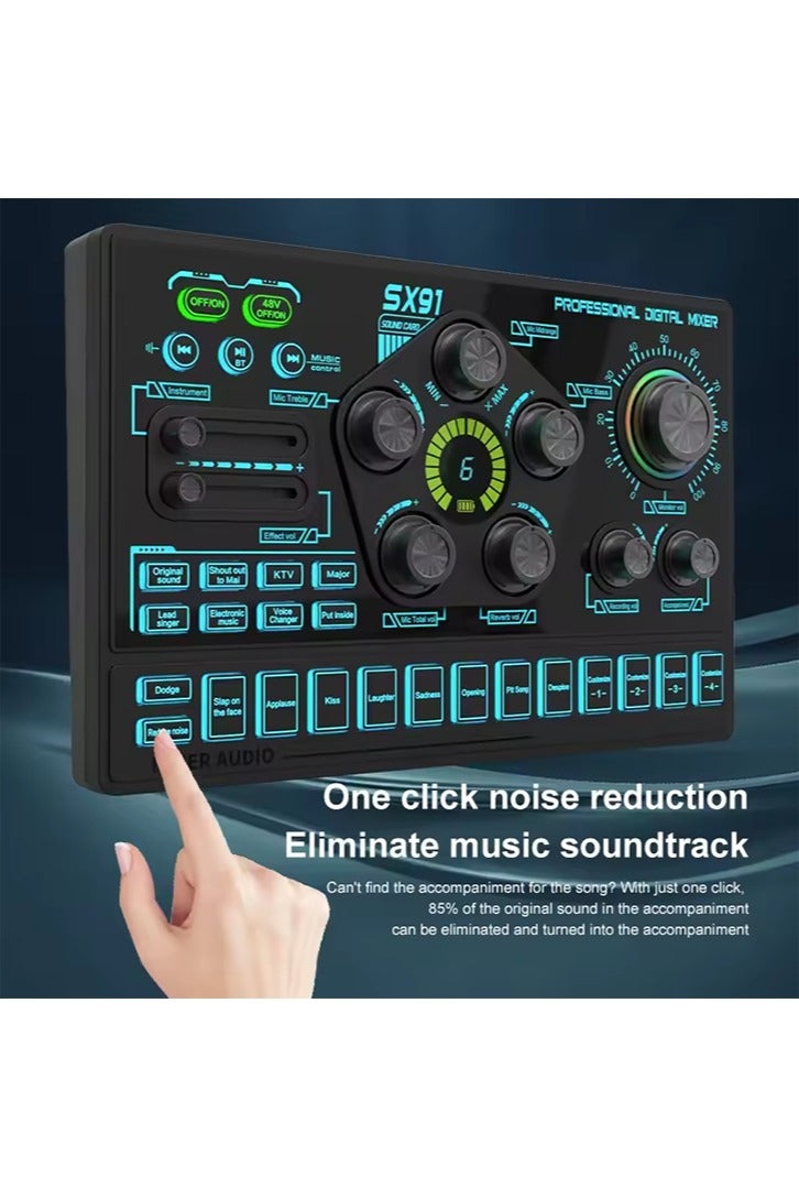 Sound Card Podcast Microphone Sound Card Microphone Sound Mixer live Sound Card Audio Mixing Console Amplifier for Livestreaming - Image 1