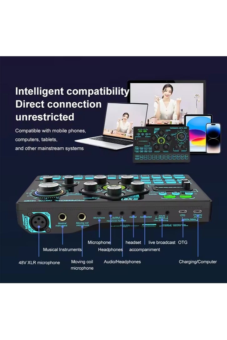 Sound Card Podcast Microphone Sound Card Microphone Sound Mixer live Sound Card Audio Mixing Console Amplifier for Livestreaming - Image 3