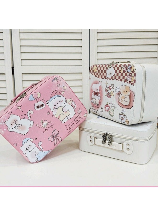 Generic Cosmetic Bag Large Capacity Portable Cosmetic Case Small Suitcase Cute Women's Travel Wash Storage Bag Waterproof-Color:White Lotus Bear Mirrorless Model-Size:12inch - Image 1