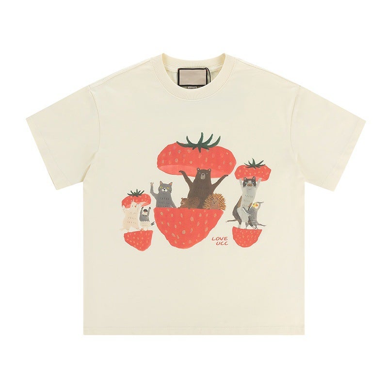 Cat With Backpack Cute Pattern Summer Casual New Short-Sleeved Top Street Style Cartoon Ins Round Neck T-Shirt - Image 5