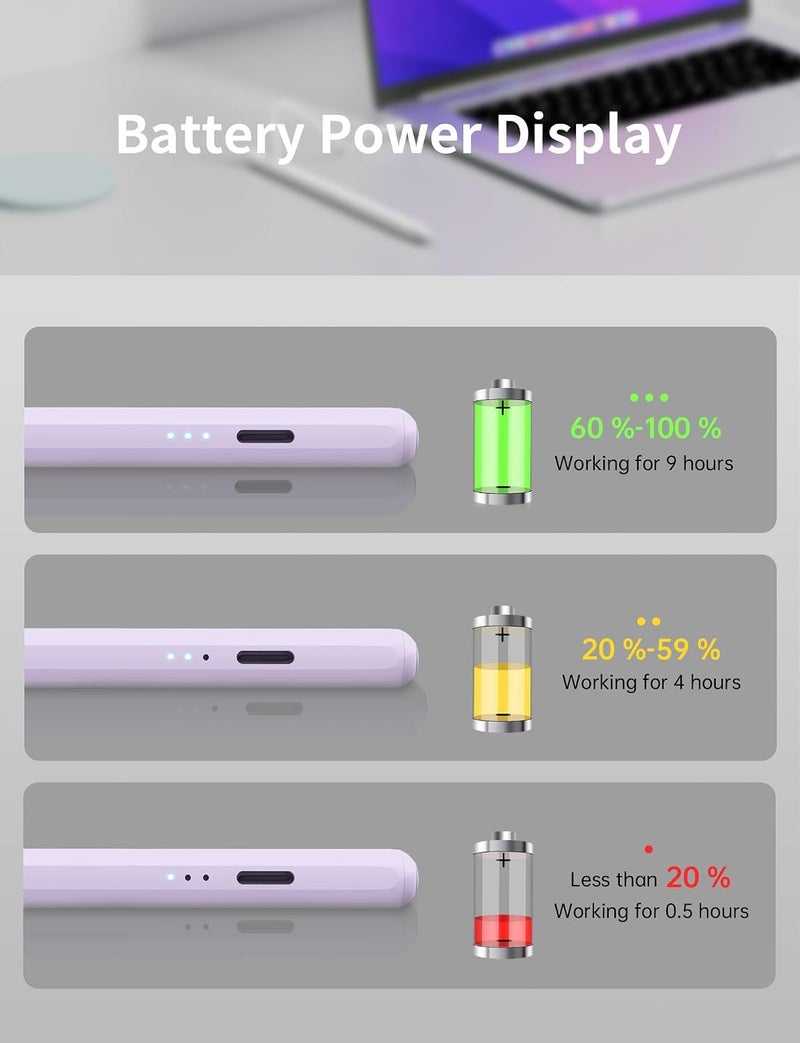 قلم اللمس DIGIROOT لقلم iPad الجيل العاشر، قلم Apple شحن سريع لمدة 13 دقيقة مع رفض راحة اليد، متوافق مع i-Pad 6-11، Air 3-5/11"/13"، Mini 5/6، Pro 11"/12.9"/13" - Image 4