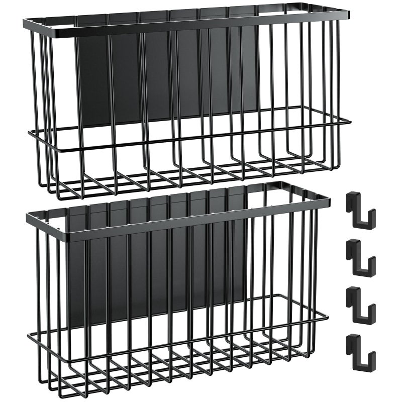 NiHome Magnetic Metal Basket Organizers, Dryer Ball Holder, 2PCS Medium & Small, Versatile Storage for Kitchen & Office Holds Up to 14 lbs, Easy Attach to Refrigerator or Any Magnetic Surface(Black) - Image 1