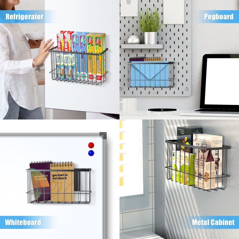 NiHome Magnetic Metal Basket Organizers, Dryer Ball Holder, 2PCS Medium & Small, Versatile Storage for Kitchen & Office Holds Up to 14 lbs, Easy Attach to Refrigerator or Any Magnetic Surface(Black) - Image 5
