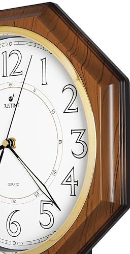JUSTIME Traditional Schoolhouse Luminious Arabic Regulator Wall Clock, Chiming Wall Clocks with Pendulum & Westminster Chime Hourly, Schoolhouse Wall Decor Battery Operated (Light Wood Grain) - Image 3