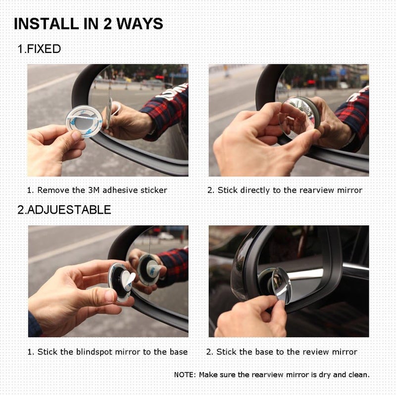 BEEWAY Blind Spot Mirrors - Round Frameless 360° Rotate Adjustable HD Glass Convex Mirror for Car, SUV, Truck - Pack of 2 - Image 4
