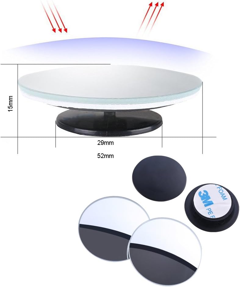 BEEWAY Blind Spot Mirrors - Round Frameless 360° Rotate Adjustable HD Glass Convex Mirror for Car, SUV, Truck - Pack of 2 - Image 2