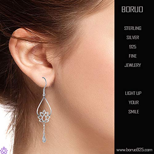BORUO 925 Sterling Silver Earrings, BoRuo Lotus Flower Yoga Earrings - Image 3