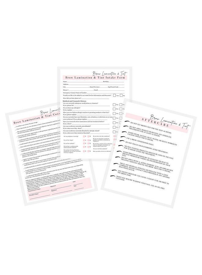 Lashicorn Brow Lamination & Tint Intake Consent And Aftercare Form | Digital Downloads For 8.5 X 11" Inch Paper | Brow Artist Supplies | Pink And White Design - Image 1
