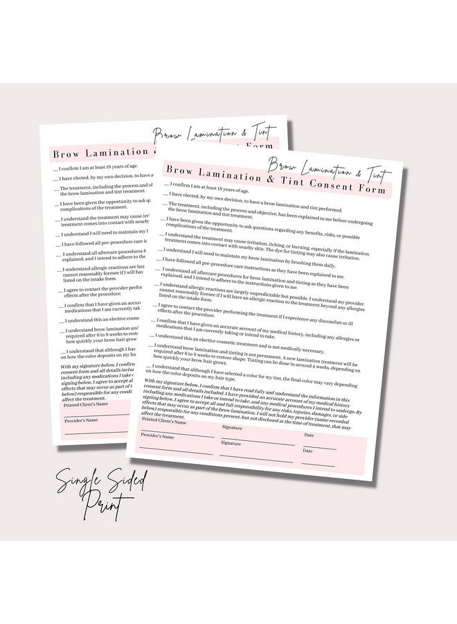 Lashicorn Brow Lamination & Tint Intake Consent And Aftercare Form | Digital Downloads For 8.5 X 11" Inch Paper | Brow Artist Supplies | Pink And White Design - Image 3